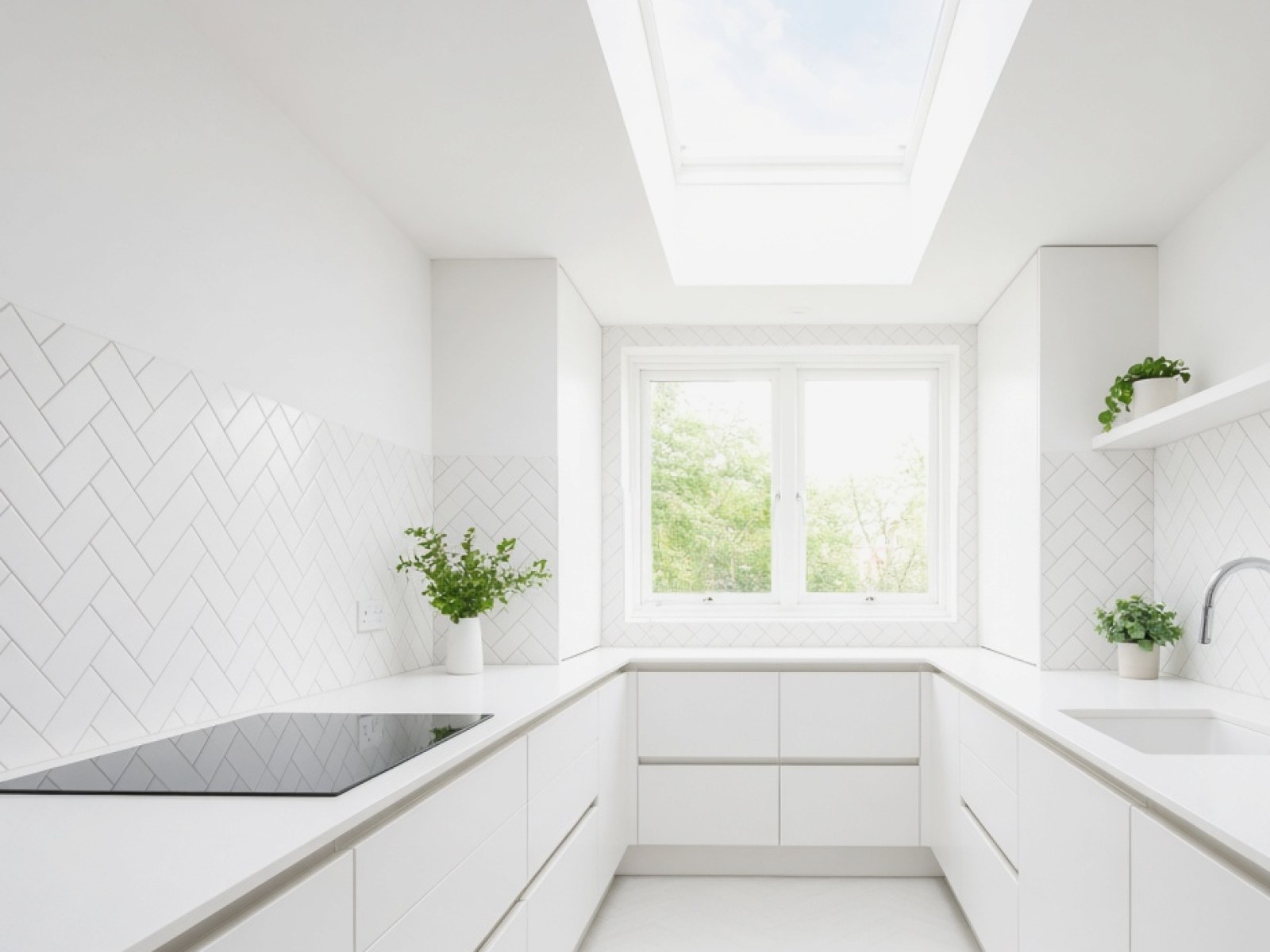 White Corinth Stone kitchen worktop on a contemporary island