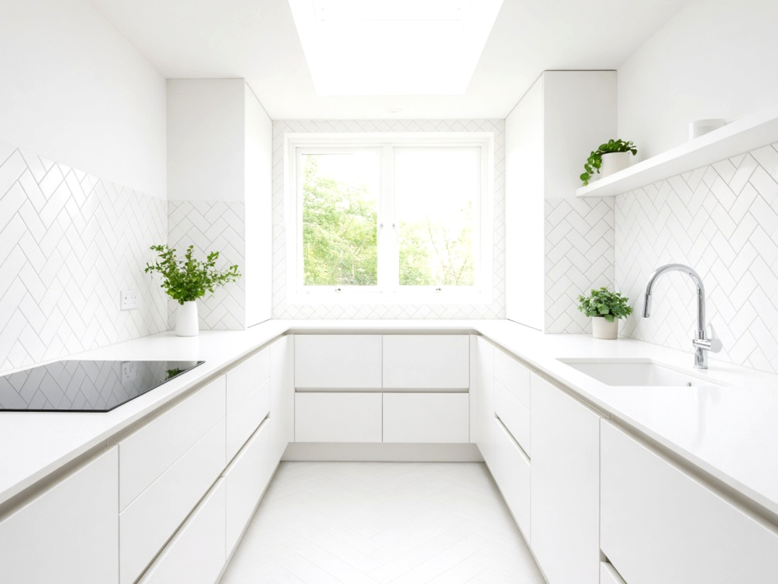 White marble-effect kitchen worktop